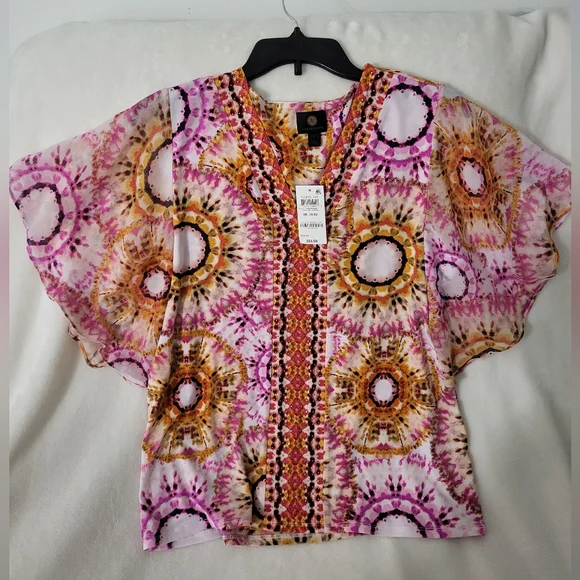 JM Collection Pink and Orange Patterned Blouse - Picture 1 of 8